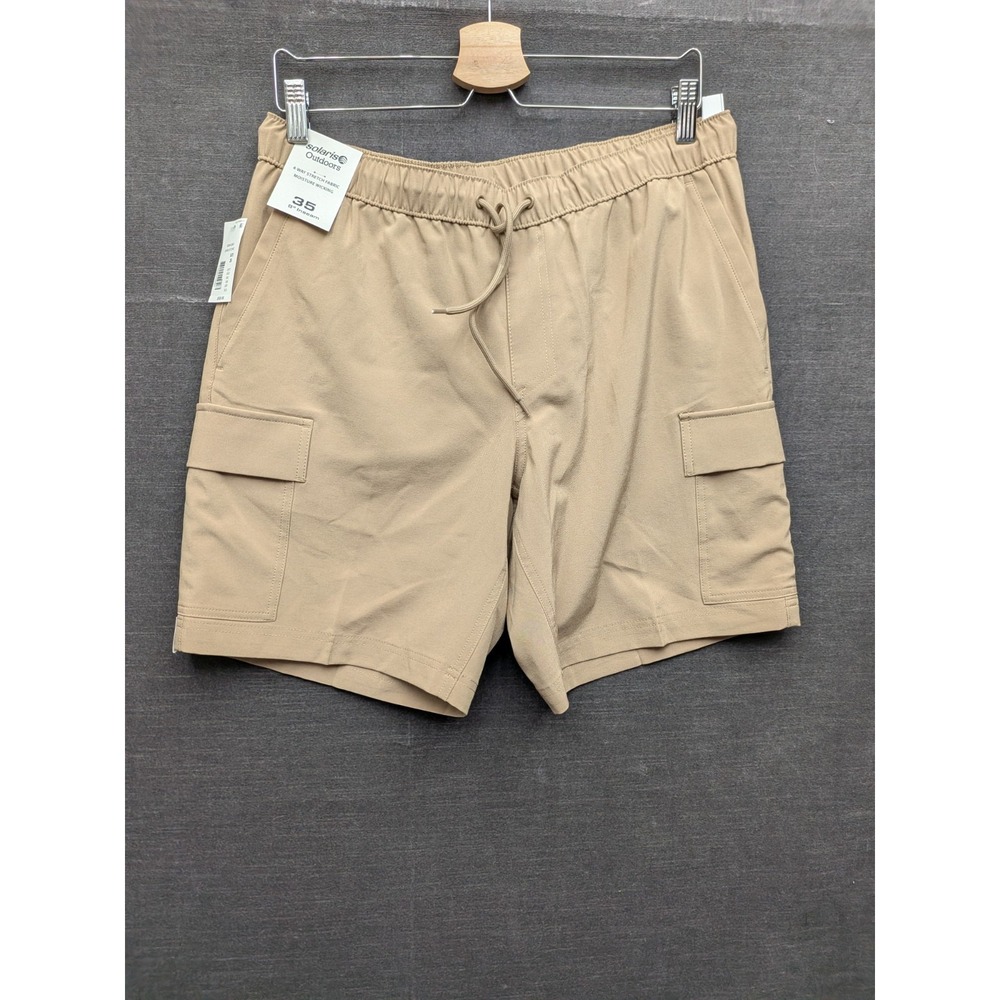 Solaris Outdoors Khaki Cargo Shorts 4 Way Stretch Moisture Wicking Sz 35 8" Ins.